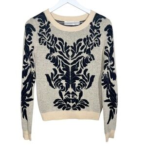 Costa Blanca Womens Cream and Black Ramie Cotton Sweater Size Small